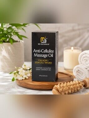 M3 Naturals Anti-Cellulite Massage Oil 8 oz Collagen Stem Cell Infused Sealed
